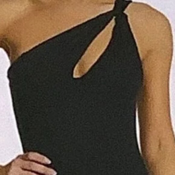Carmen Marc Valvo Twisted One-Shoulder One-Piece Black Size 12 New - Picture 1 of 9
